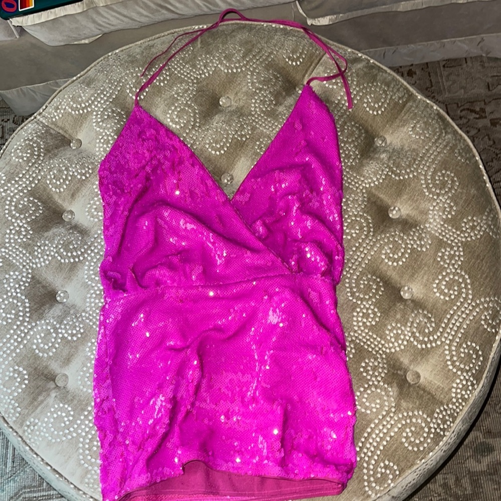 Majorelle Lowcut, bodycon, fuschia dress